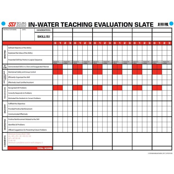 SSI SCUBA IN-WATER EVALUATION SLATE DE