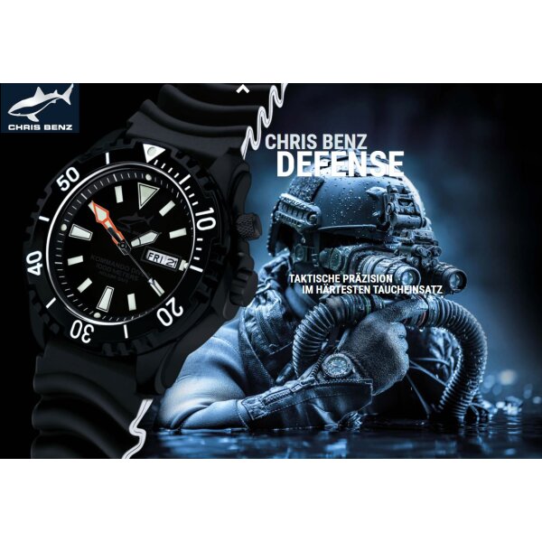 CHRIS BENZ DEFENSE 1000M KOMMANDO DIVER, Kautschukband + Zulu Ballistic Band