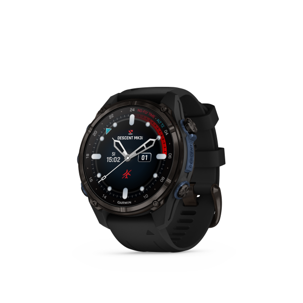 Garmin® Descent™ Mk3i – 43 mm, Graues DLC-Titan mit schwarzem Silikonarmband