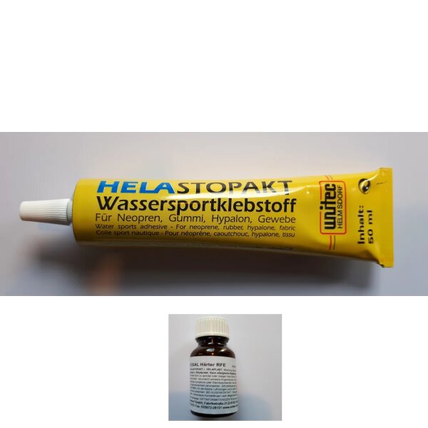 BUNDLE HELASTOPAKT 50ml Schwarz Wassersportklebstoff + ELASTOSAL HÄRTER RFE 10g Flasche