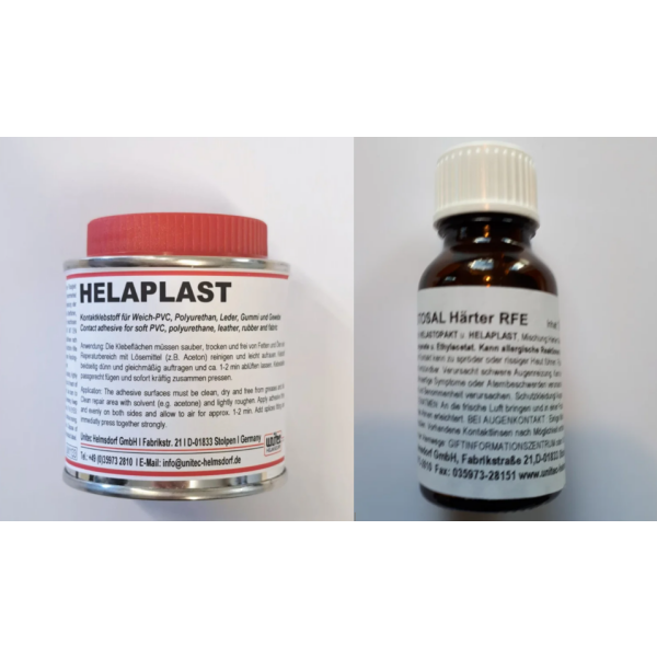 BUNDLE HELAPLAST 50ml Dose Transparent Klebstoff Wassersportkleber + ELASTOSAL HÄRTER RFE 10g Flasche
